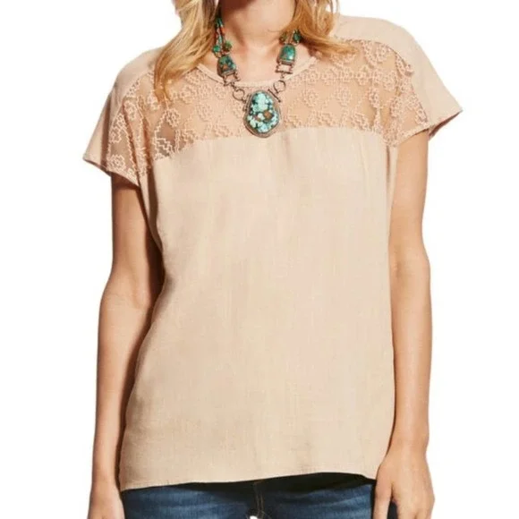 Ariat Cassandra Top in Nomad Tan Lace Panel  Womens Size Medium NWT - Picture 8 of 8